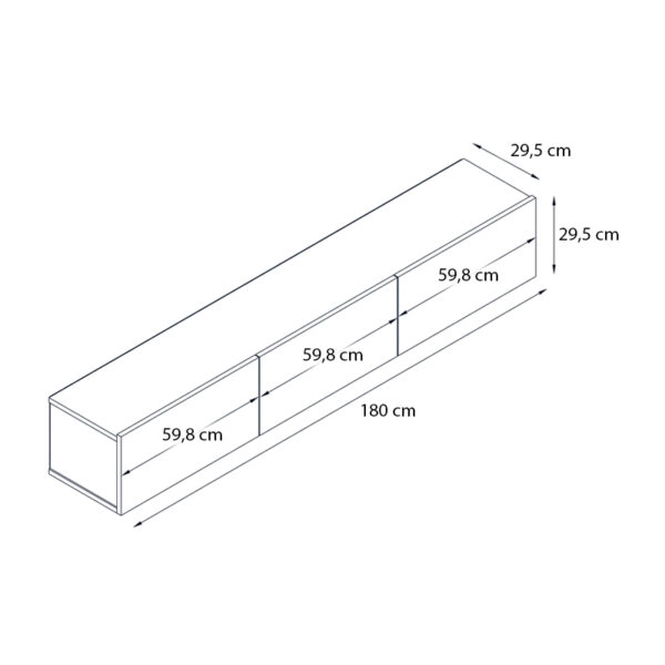 Έπιπλο τηλεόρασης επιτοίχιο Damla  με LED χρώμα sapphire oak - μαύρο 180x29,5x29,5εκ.