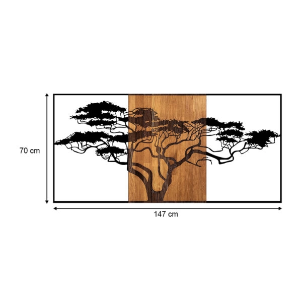 Διακοσμητικό τοίχου Acacia Tree  ξύλινο - μεταλλικό χρώμα καρυδί - μαύρο 147x3x70εκ.