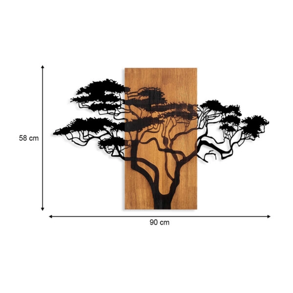 Διακοσμητικό τοίχου Acacia Tree  ξύλινο - μεταλλικό χρώμα καρυδί - μαύρο 90x3x58εκ.