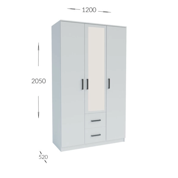 Ντουλάπα Τρίφυλλη Simple 3D2D Λευκή 120x52x205cm