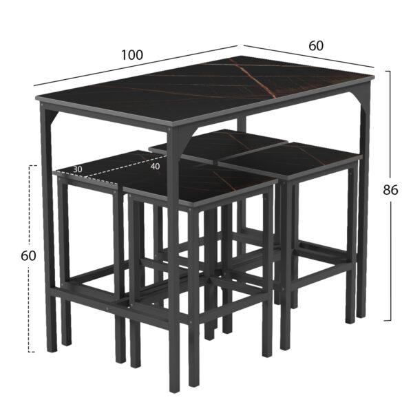 ΣΕΤ ΤΡΑΠΕΖΑΡΙΑ ΜΠΑΡ 5ΤΜΧ BOXY HM9882.13 ΜΑΥΡΟ ΜΕΤΑΛΛΟ-ΜΕΛΑΜΙΝΗ ΜΑΥΡΟ ΜΑΡΜΑΡΟ