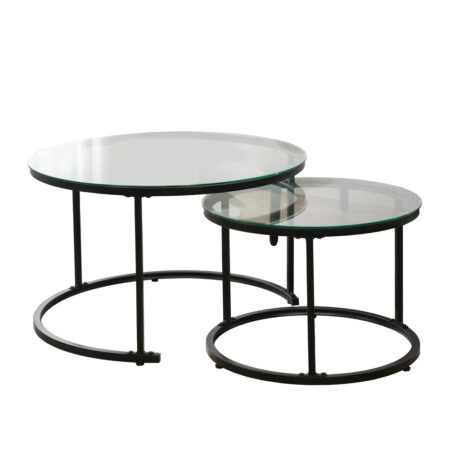 SOLAR COFFEE TABLE SET 2ΤΕΜ ΔΙΑΦΑΝΟ ΜΑΥΡΟ 75x75xH45cm