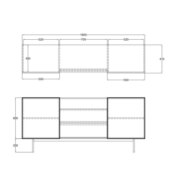 GROOVES ΜΠΟΥΦΕΣ 2ΠΟΡΤΕΣ 2ΣΥΡΤΑΡΙΑ WOTAN OAK ΓΚΡΙ 180x40xH80cm