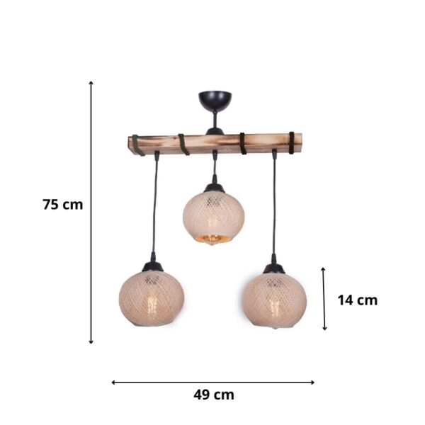 Φωτιστικό οροφής Sirmione  E27 ξύλινο - σχοινί τρίφωτο χρώμα μπεζ - φυσικό 49x17x75εκ.
