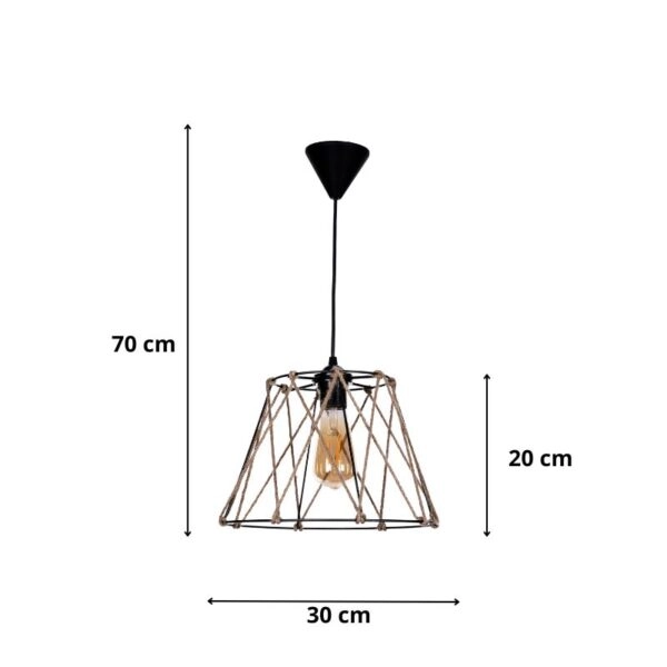 Φωτιστικό οροφής Andro  E27 μεταλλικό - σχοινί μονόφωτο χρώμα μαύρο - φυσικό Ø30x70εκ.