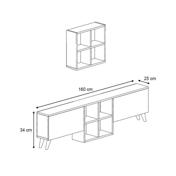 Σύνθεση τηλεόρασης Beta  χρώμα sapphire oak - λευκό 160x25x34εκ.