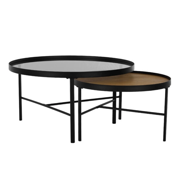 ACCORDO COFFEE TABLE SET 2ΤΕΜ ΦΥΣΙΚΟ ΦΙΜΕ ΜΑΥΡΟ 80x80xH42cm