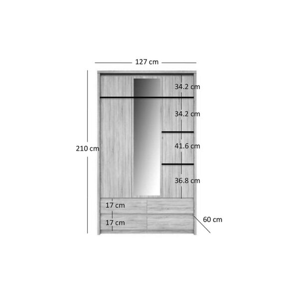 Ντουλάπα Τρίφυλλη Norton Sonoma  127x60x210εκ