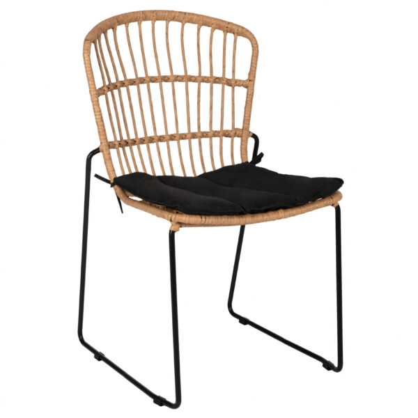 Καρέκλα Κήπου  ALFENUS Φυσικό/Μαύρο Rattan/Μέταλλο 50x55x84cm