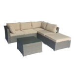 Artekko Rattan Καναπές Γωνία (140x76x60)cm (75x75x60)cm (64x75x60)cm Σκαμπό (75x75x40)cm Τραπεζάκι (69x69x42)cm Καφέ Γκρι Πλαστικ Ρατάν Ανοιχτό Καφέ Μαξιλάρι Σετ/5