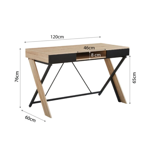 DOUBLE-X ΓΡΑΦΕΙΟ 1ΡΑΦΙ ΦΥΣΙΚΟ ΜΑΥΡΟ 120x60xH76cm