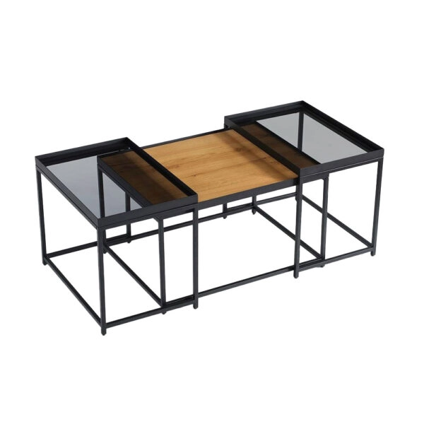 HARMONICA COFFEE TABLE SET 3ΤΕΜ ΦΥΣΙΚΟ ΦΙΜΕ ΜΑΥΡΟ 75x55xH44cm