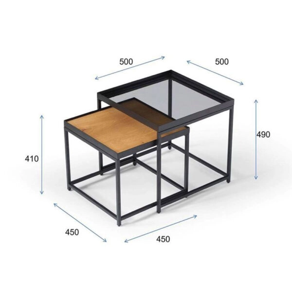 HARMONICA SIDE TABLE SET 2ΤΕΜ ΦΥΣΙΚΟ ΦΙΜΕ ΜΑΥΡΟ 50x50xH49cm