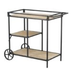 Artekko Bar Cart Μεταλλικό Μαύρο Τρόλεϊ Μπαρ με Ξύλινα Ράφια (82x40x68)cm