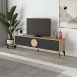 Έπιπλο τηλεόρασης Gora Megapap χρώμα sapphire oak - silky black 180x35,6x51εκ.