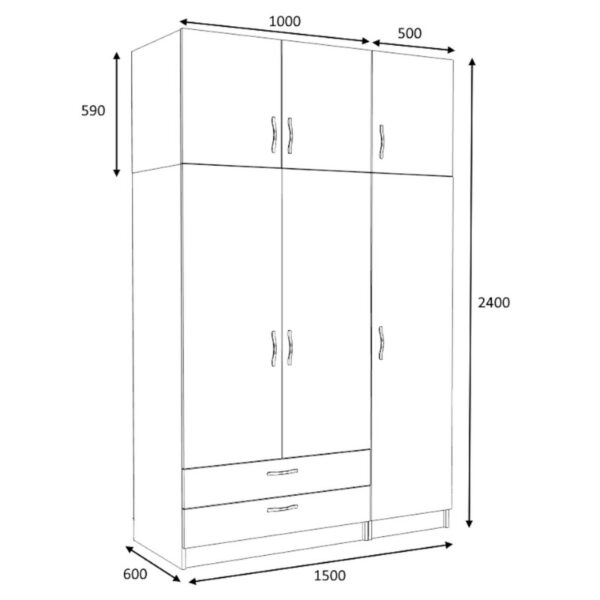 Ντουλάπα ρούχων Victoria Megapap τρίφυλλη με πατάρι και συρτάρια χρώμα καρυδί 150x60x240εκ.