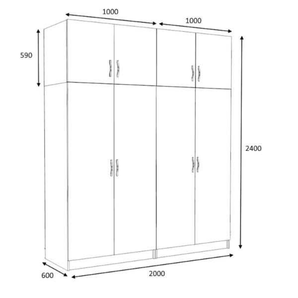 Ντουλάπα ρούχων Victoria Megapap τετράφυλλη με πατάρι χρώμα καρυδί 200x60x240εκ.