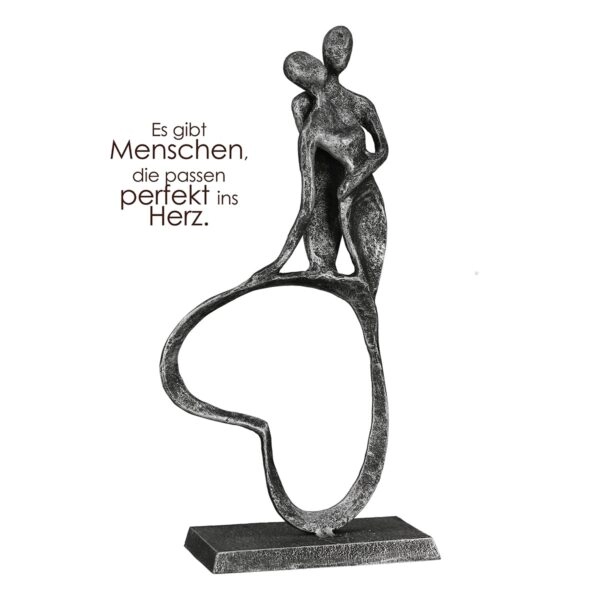 Γλυπτό Καρδιά "Stand By Me" Couple Motif Σίδερο Anthracite Ασημένιο PU 11x5x23cm