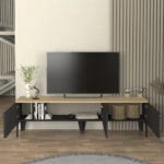 Έπιπλο τηλεόρασης Pedro Megapap χρώμα ανθρακί - rota oak 180x35x50,7εκ.