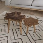 Artekko Munggur Ξύλινα Τραπέζια Σαλονιού σε Φυσική Απόχρωση (Φ55x55)cm (Φ50x45)cm 2pcs