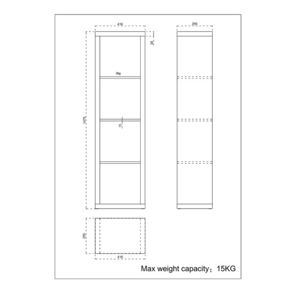 KIVOS 41,6 ΒΙΒΛΙΟΘΗΚΗ ΜΑΥΡΟ 41,6x29,5xH147,5cm