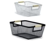 Καλάθι ArteLibre Λευκό/Μαύρο Μέταλλο/Ξύλο 33x22x13.5cm 2Τμχ Σε 2 Χρώματα