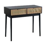 Artekko Cons Κονσόλα MDF Ψάθα Μαύρο Φυσική Απόχρωση (88x40x80)cm