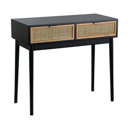 Artekko Cons Κονσόλα MDF Ψάθα Μαύρο Φυσική Απόχρωση (88x40x80)cm