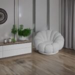 Artekko Cloud Λευκή Υφασμάτινη Μπουκλέ Περιστρεφόμενη Πολυθρόνα (98x97x69)cm