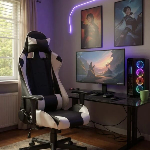 Καρέκλα γραφείου Gaming Alonso  από τεχνόδερμα χρώμα λευκό - μαύρο 67x70x125/135 εκ.