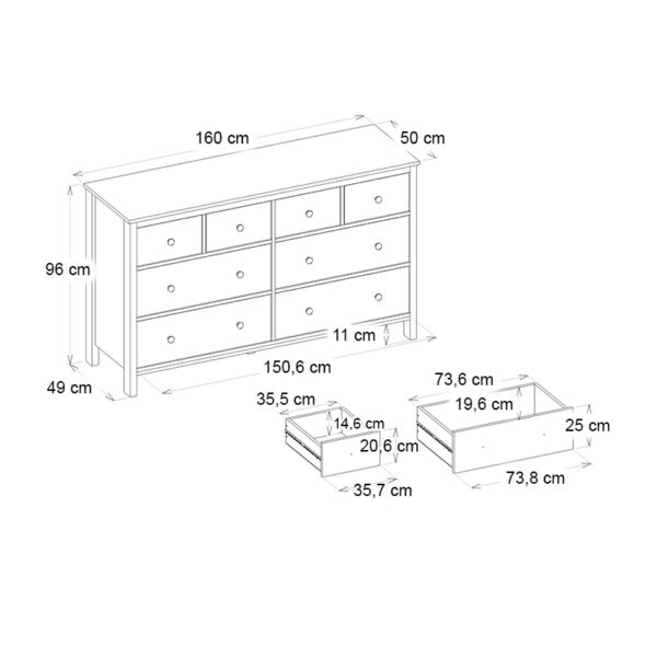 Συρταριέρα - Μπουφές Sabina Megapap χρώμα ανθρακί 160x50x96εκ.
