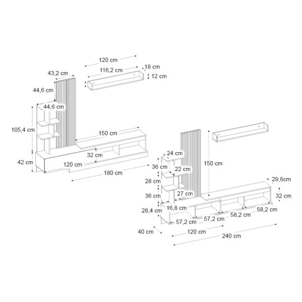 Σύνθεση τηλεόρασης Vermont Megapap χρώμα ανθρακί - sepet oak 240x40x192εκ.