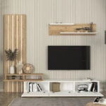 Σύνθεση τηλεόρασης Rosaline Megapap χρώμα λευκό - sepet oak 233x31,3x196,8εκ.
