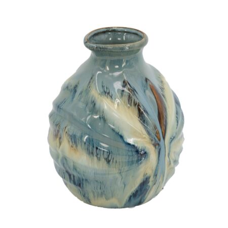 Artekko Glazed Διακοσμητικό Κεραμικό Βάζο σε Μπλε Αποχρώσεις (22x22x27.9)cm