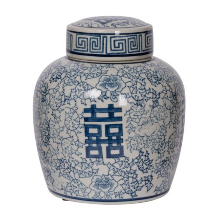 Artekko Lidded Jar Διακοσμητικό Δοχείο Πορσελάνης με Καπάκι σε Λευκό με Μπλε (20x20x24)cm