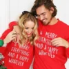 Χριστουγεννιάτικo Φούτερ Σετ για Ζευγάρι Xmas σε κόκκινο χρώμα
