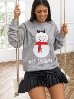 Χριστουγεννιάτικο Φούτερ Γυναικείο Mrs. Snowman Γκρι