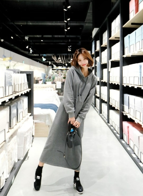 Grey Long Hoodie Dress | Cha Soo-Hyun – Encounter