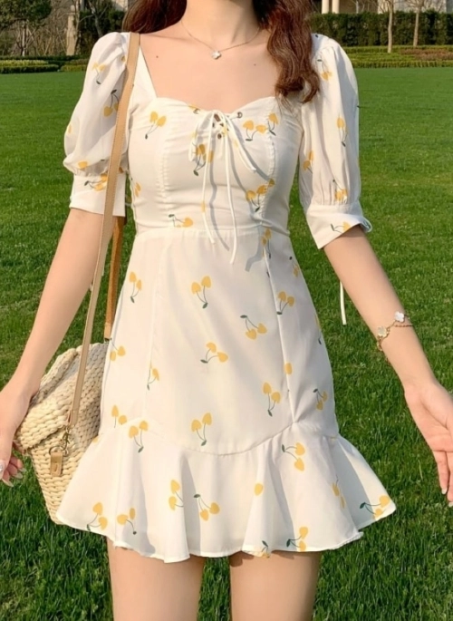 White Fresh Cherry Print Dress | Rose – BlackPink