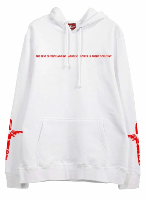 White “The Best Defense Against Abuse Of Power Is Public Scrutiny” Hoodie | Suga – BTS