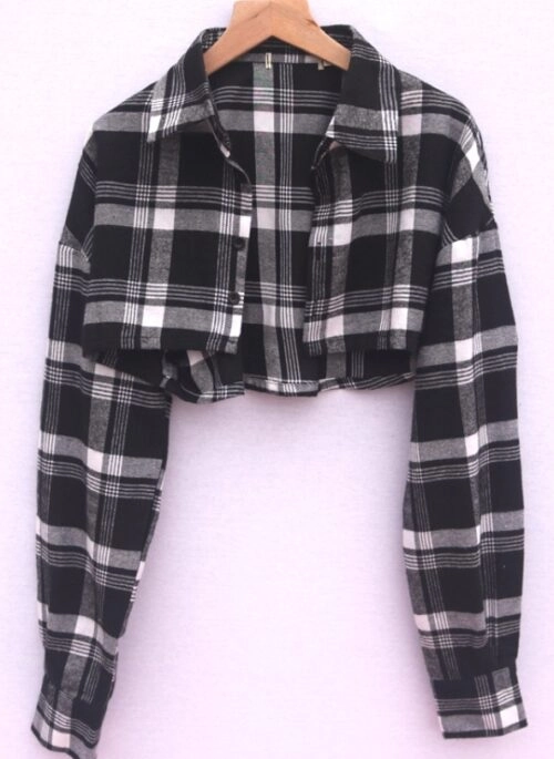 Black Plaid Cropped Shirt | Jennie – BlackPink