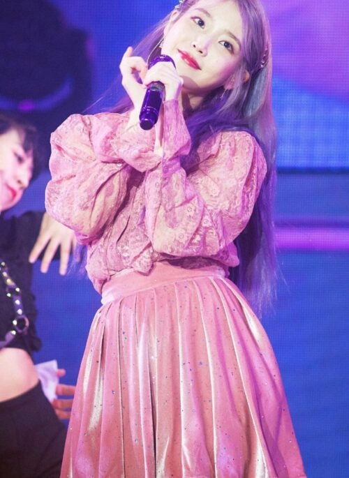 Pink Glittery Velvet Pleated Skirt | IU