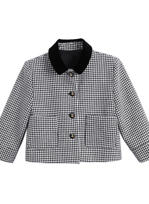 Black And White Houndstooth Wool Jacket | Joy – Red Velvet