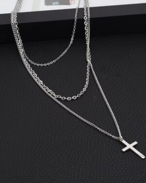 Silver Three-Layer Cross Necklace | Han Seo Jun - True Beauty