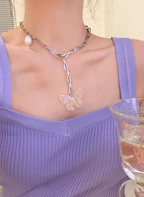 Silver Opal Butterfly Chain Necklace | Rose – BlackPink