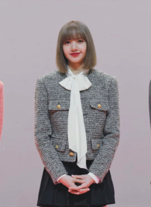 Grey Tweed Single Breasted Jacket |  Lisa – BlackPink