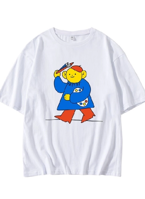 White Cartoon Artist White T-Shirt | Taehyung – BTS