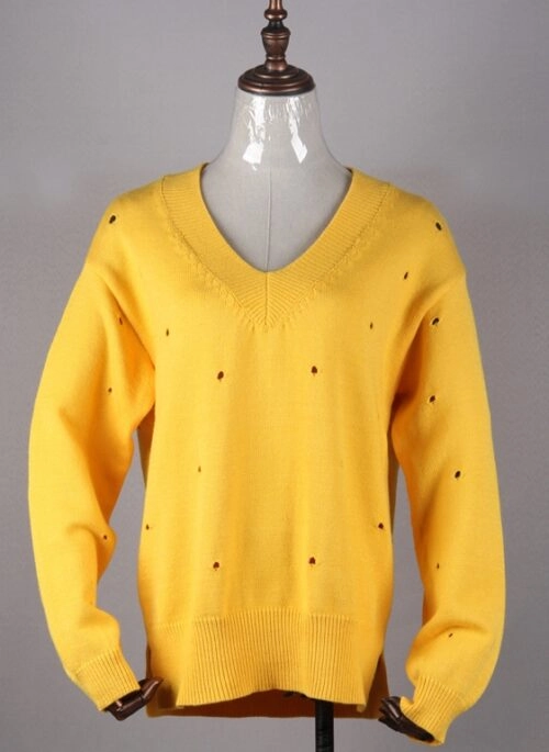 Yellow Distressed V-Neck Sweater | Jeonghan – Seventeen