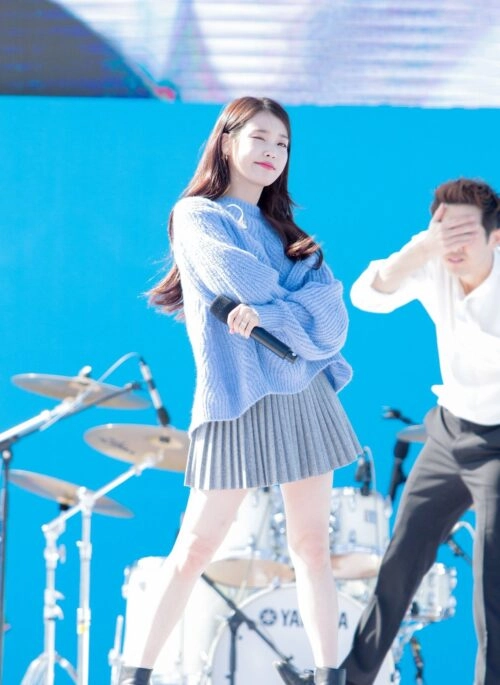 Grey Knitted Fine Pleats Skirt | IU