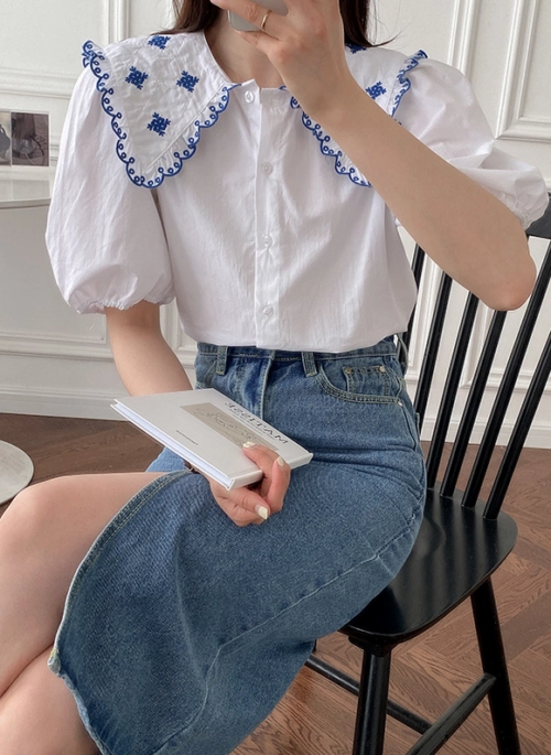 White Embroidered Doll Collar Blouse | Miyeon – (G)I-DLE